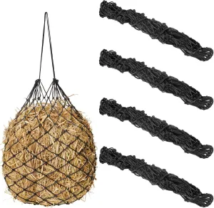 Fabbay 4 Pcs Slow Feed Hay Net Feeder Hay Bag for Horses Slow Feeder 40 Inch Length with 2 Inch Holes Hanging Horse Feed Net for Goat Cattle Equine Stalls Barn Supplies(Black)