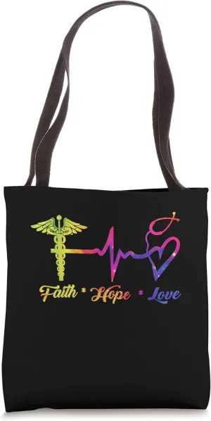 Faith Hope Love Nurse Heartbeat Tie Dye Nursing Life Tote Bag