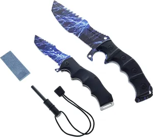 Falcon Combo Set: Huntsman Tactical Fixed Blade Dagger W/Folding Knife Included Flint and Sharpen Stone. for Camping, Hunting, Outdoor Sports