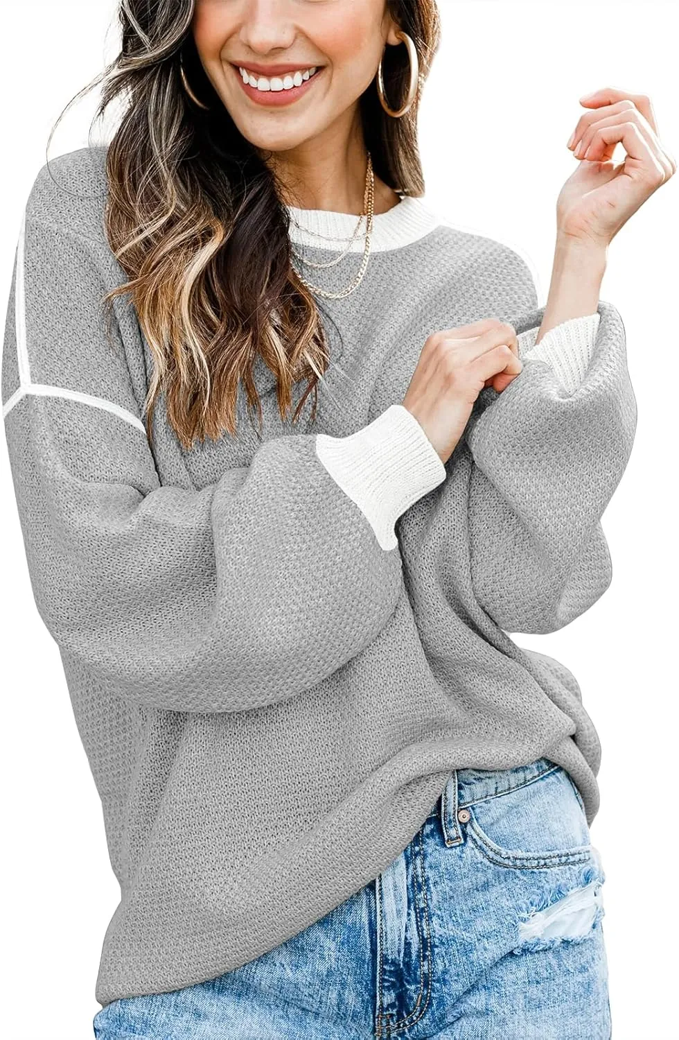 Fall Clothes for Women 2025 Trendy Fashion Oversized Sweaters Color Block Long Sleeve Knited Pullover Tops Winter Outfits