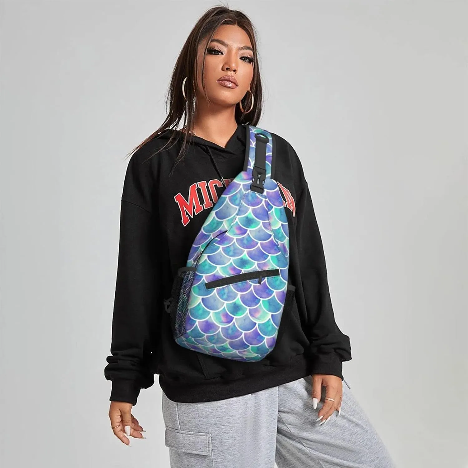 Famame Tie Dye Mermaid Scale Sling Backpack Chest Bag Crossbody Shoulder Bag Gym Cycling Travel Hiking Daypack For Men Women