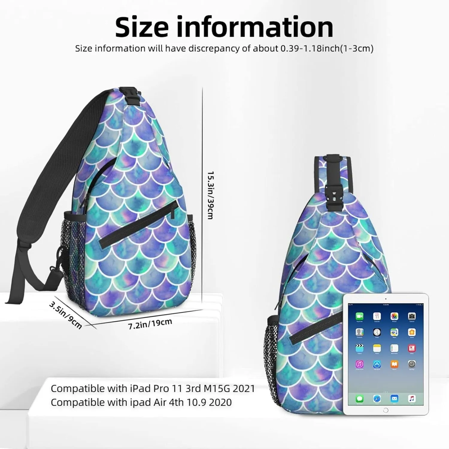 Famame Tie Dye Mermaid Scale Sling Backpack Chest Bag Crossbody Shoulder Bag Gym Cycling Travel Hiking Daypack For Men Women