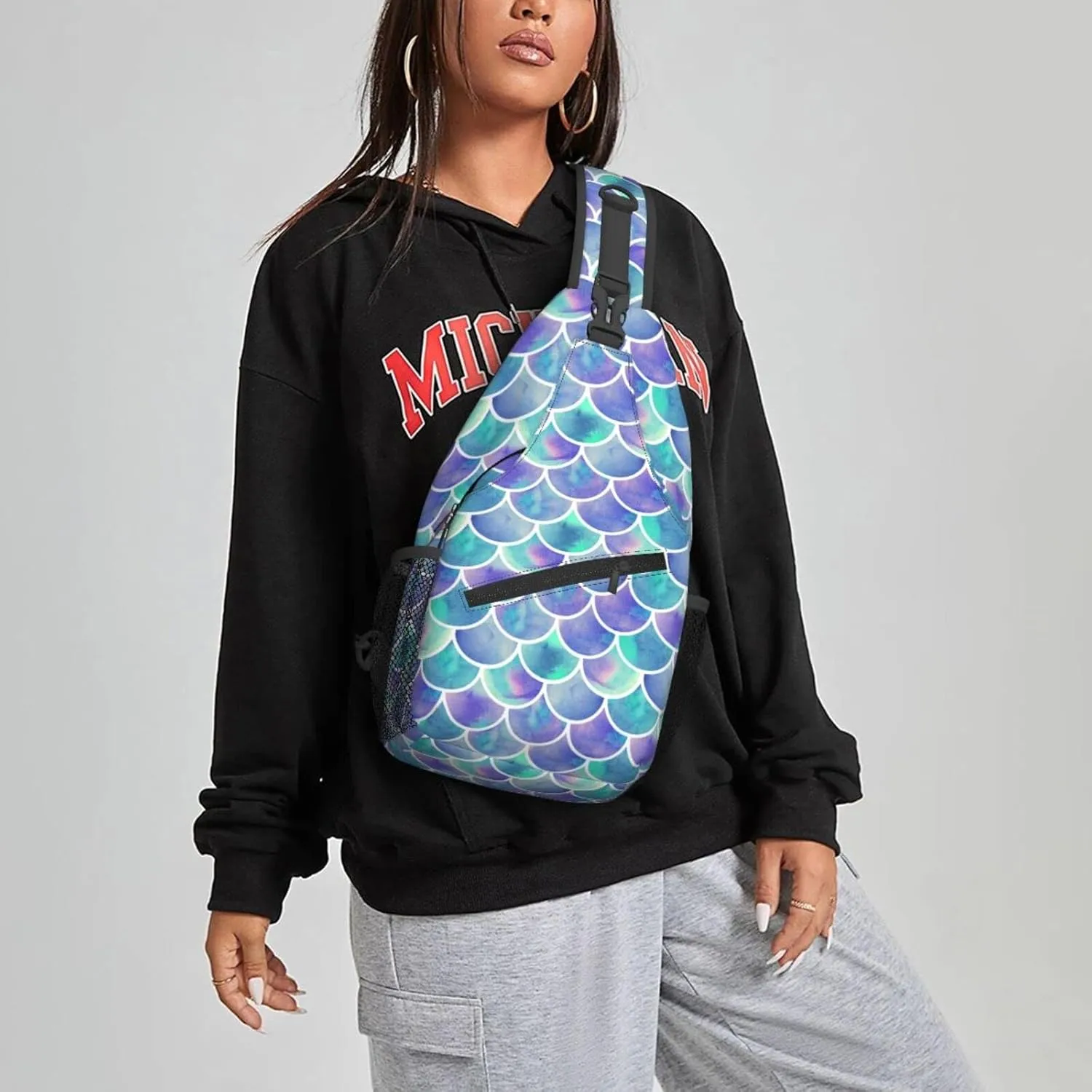 Famame Tie Dye Mermaid Scale Sling Backpack Chest Bag Crossbody Shoulder Bag Gym Cycling Travel Hiking Daypack For Men Women