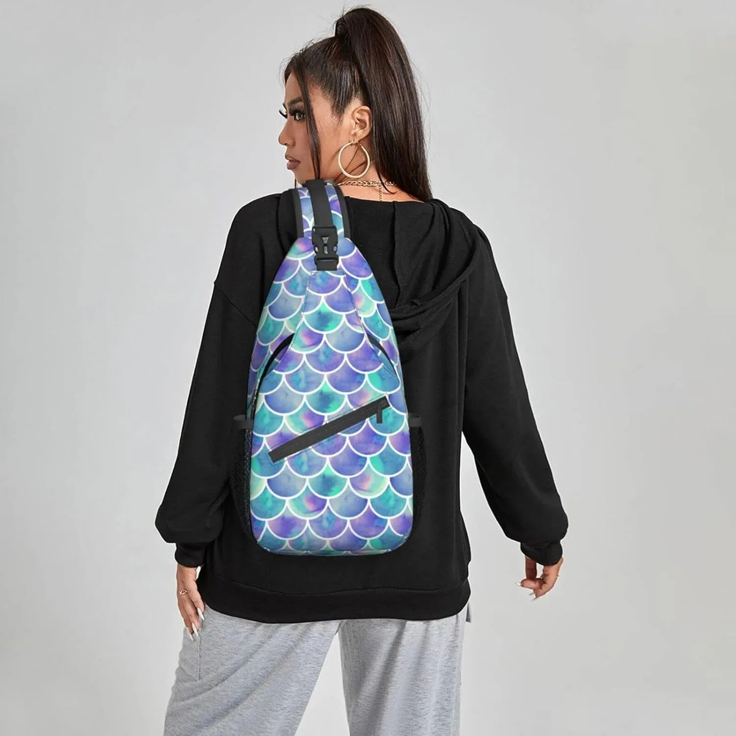Famame Tie Dye Mermaid Scale Sling Backpack Chest Bag Crossbody Shoulder Bag Gym Cycling Travel Hiking Daypack For Men Women