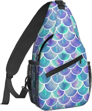 Famame Tie Dye Mermaid Scale Sling Backpack Chest Bag Crossbody Shoulder Bag Gym Cycling Travel Hiking Daypack For Men Women