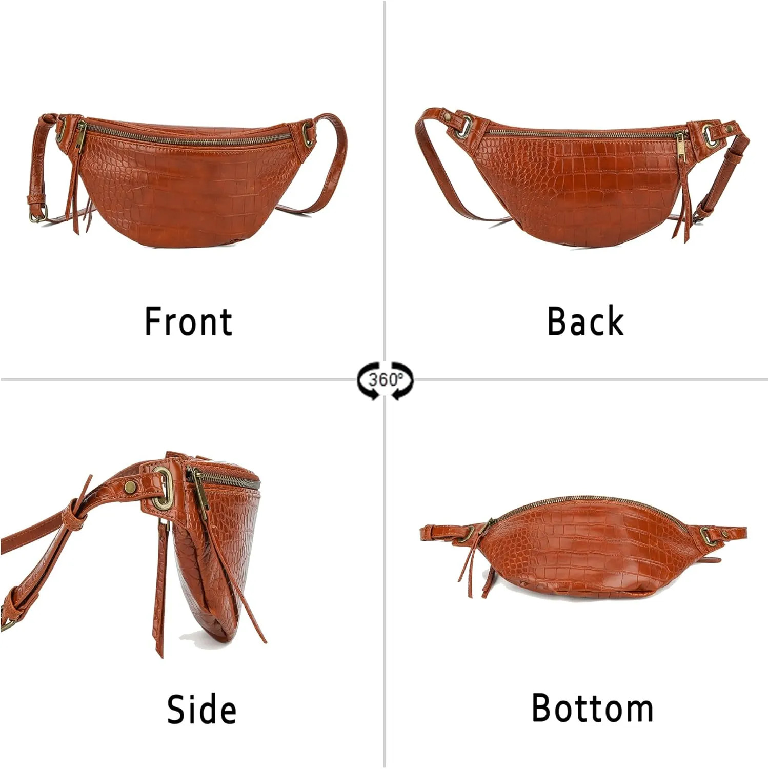 Fashion Waist Pack for Women Men Embossed Croc Leather Fanny Pack Crossbody Bags Waist Belt Bag for Travel Hiking Cycling Brown