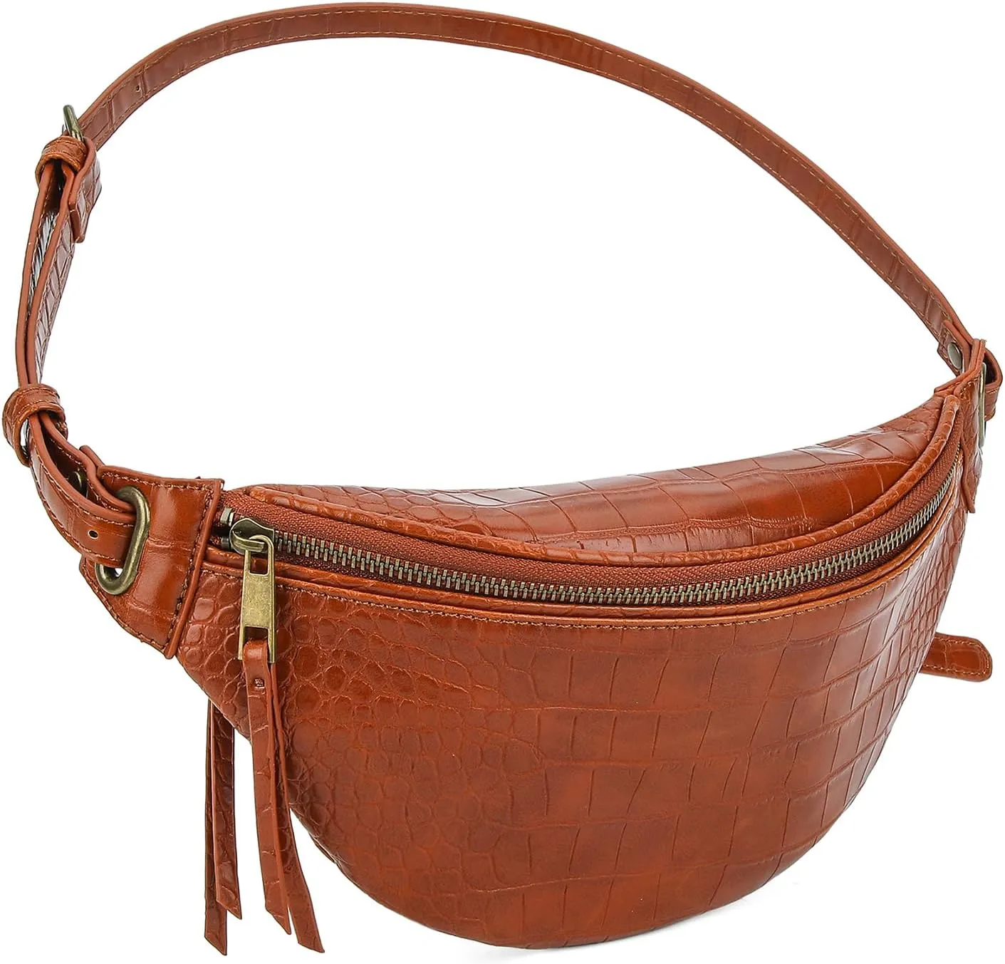 Fashion Waist Pack for Women Men Embossed Croc Leather Fanny Pack Crossbody Bags Waist Belt Bag for Travel Hiking Cycling Brown