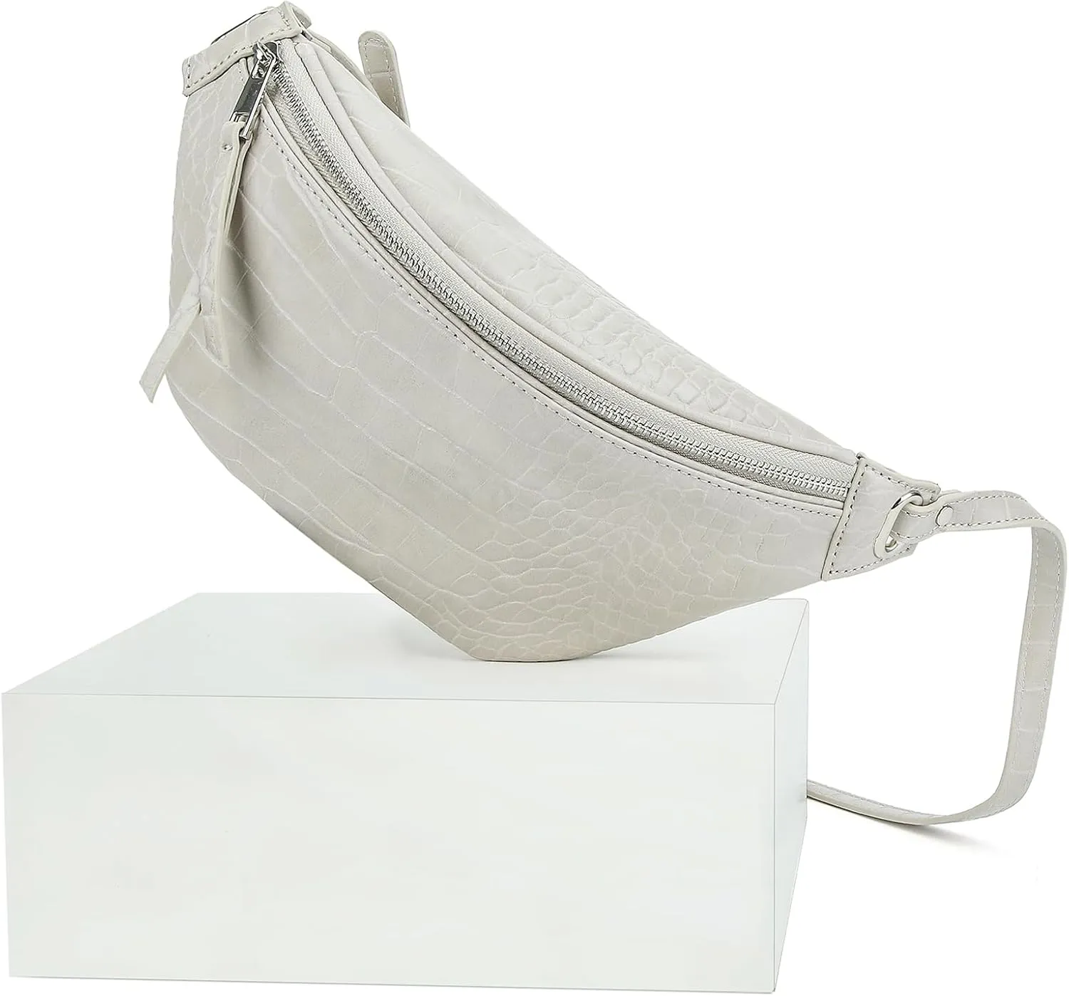 Fashion Waist Pack for Women Men Embossed Croc Leather Fanny Pack Crossbody Bags Waist Belt Bag for Travel Hiking Cycling Off White