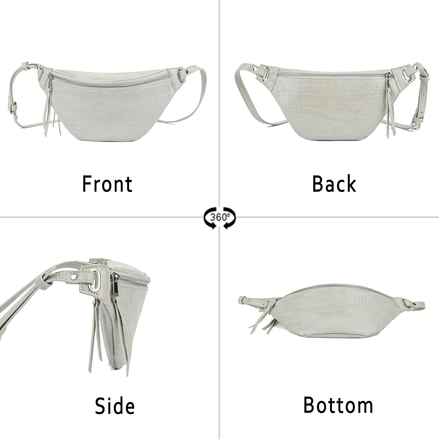 Fashion Waist Pack for Women Men Embossed Croc Leather Fanny Pack Crossbody Bags Waist Belt Bag for Travel Hiking Cycling Off White