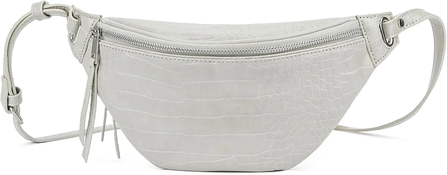 Fashion Waist Pack for Women Men Embossed Croc Leather Fanny Pack Crossbody Bags Waist Belt Bag for Travel Hiking Cycling Off White