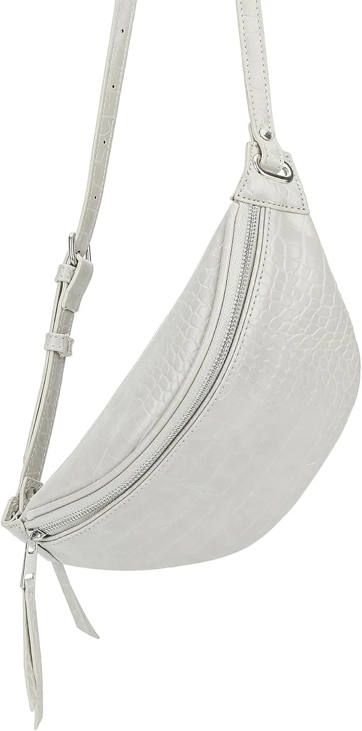 Fashion Waist Pack for Women Men Embossed Croc Leather Fanny Pack Crossbody Bags Waist Belt Bag for Travel Hiking Cycling Off White