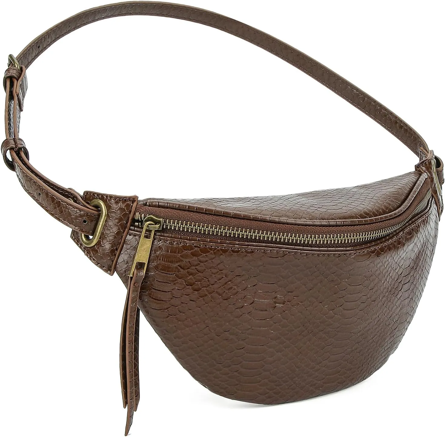 Fashion Waist Pack for Women Men Embossed Snakeskin Leather Fanny Pack Crossbody Bags Waist Belt Bag for Travel Hiking Cycling Dark Brown