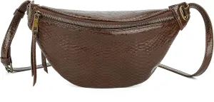 Fashion Waist Pack for Women Men Embossed Snakeskin Leather Fanny Pack Crossbody Bags Waist Belt Bag for Travel Hiking Cycling Dark Brown
