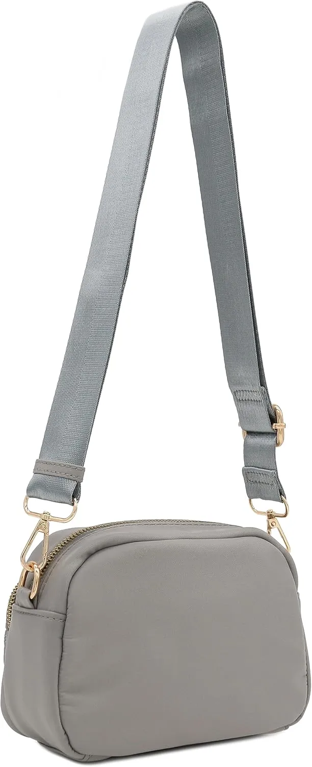 FashionPuzzle Quilted Nylon Crossbody Bag with Wide Strap