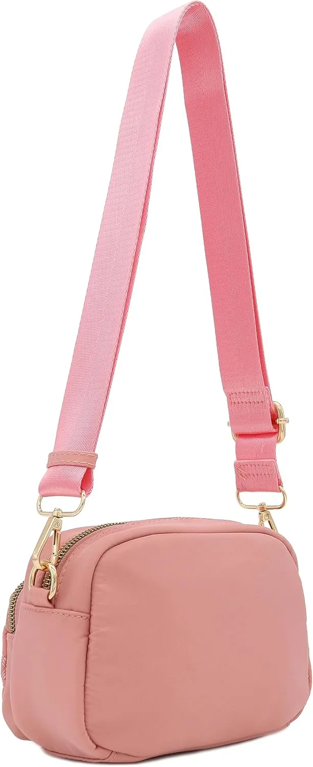 FashionPuzzle Quilted Nylon Crossbody Bag with Wide Strap