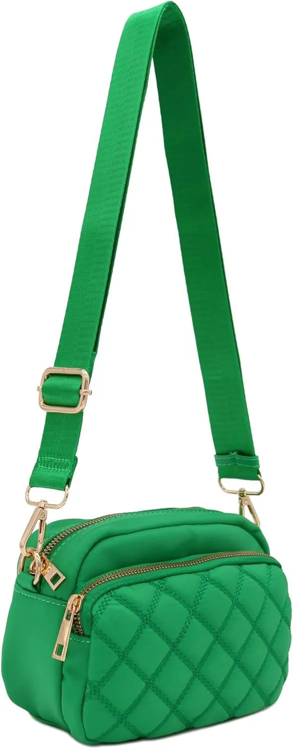 FashionPuzzle Quilted Nylon Crossbody Bag with Wide Strap