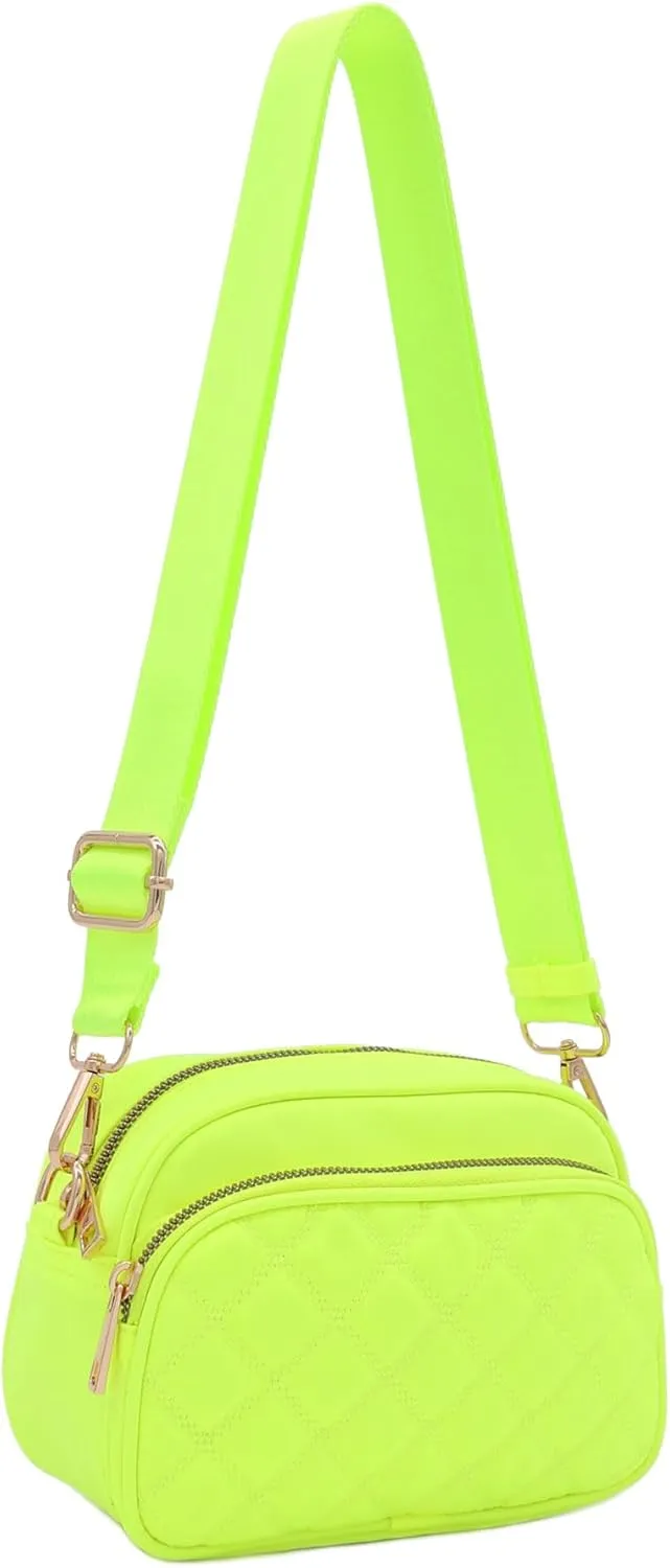 FashionPuzzle Quilted Nylon Crossbody Bag with Wide Strap