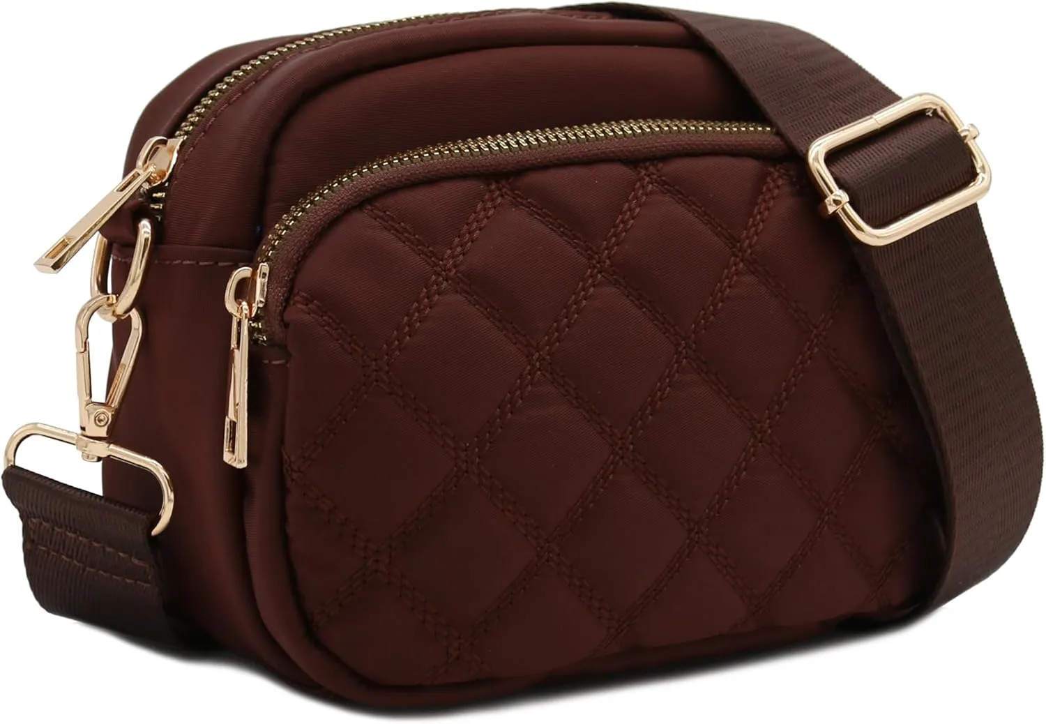 FashionPuzzle Quilted Nylon Crossbody Bag with Wide Strap