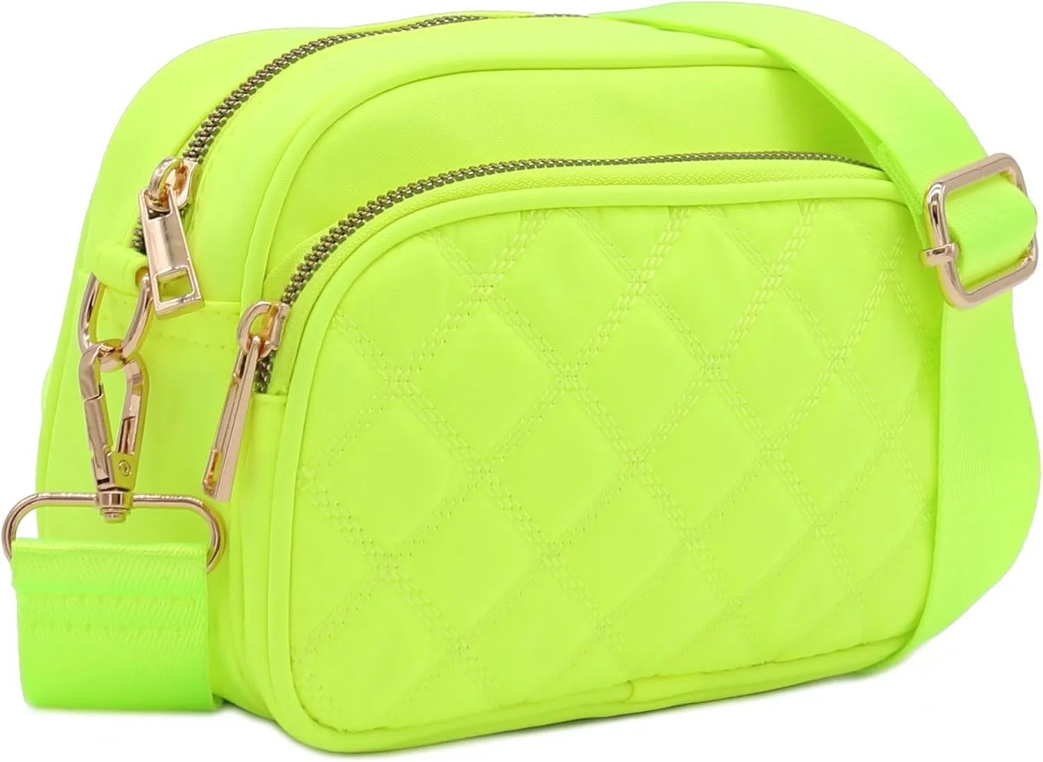 FashionPuzzle Quilted Nylon Crossbody Bag with Wide Strap