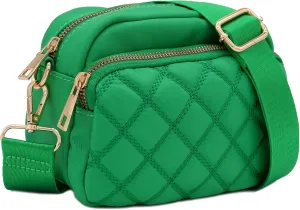FashionPuzzle Quilted Nylon Crossbody Bag with Wide Strap