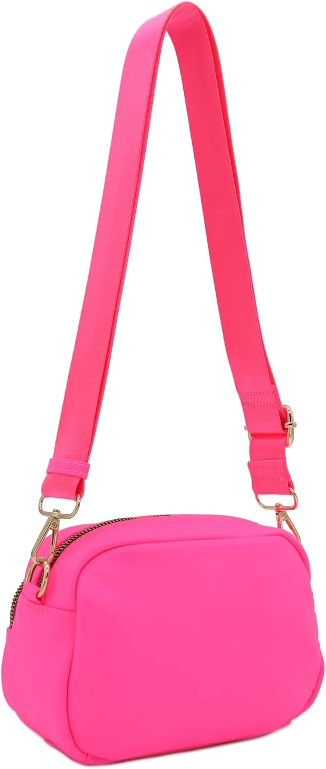 FashionPuzzle Quilted Nylon Crossbody Bag with Wide Strap