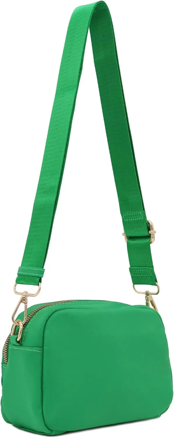 FashionPuzzle Quilted Nylon Crossbody Bag with Wide Strap