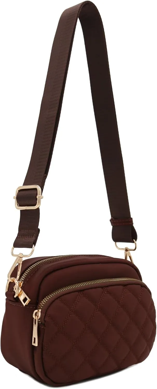 FashionPuzzle Quilted Nylon Crossbody Bag with Wide Strap