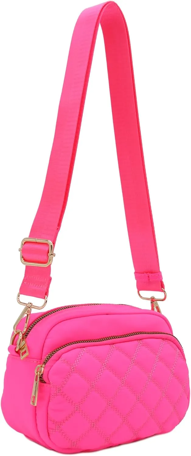 FashionPuzzle Quilted Nylon Crossbody Bag with Wide Strap
