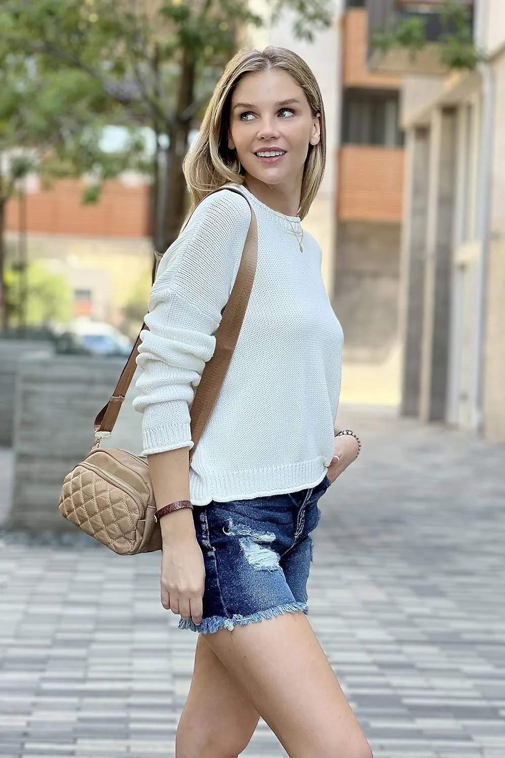FashionPuzzle Quilted Nylon Crossbody Bag with Wide Strap