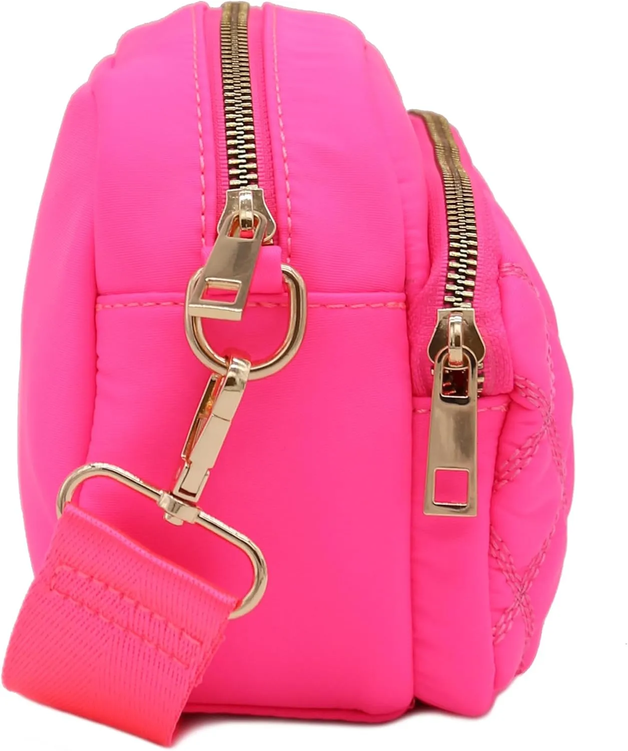 FashionPuzzle Quilted Nylon Crossbody Bag with Wide Strap