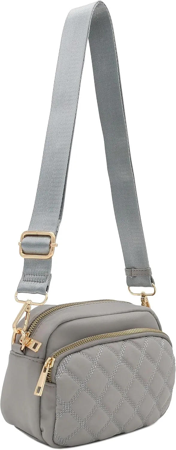 FashionPuzzle Quilted Nylon Crossbody Bag with Wide Strap