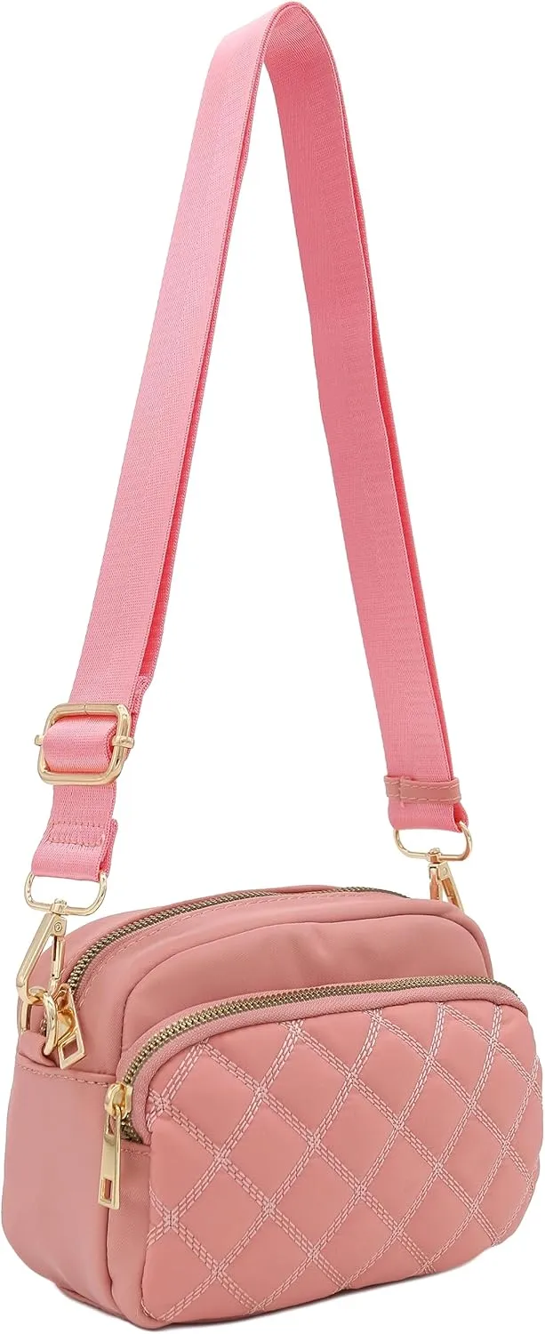 FashionPuzzle Quilted Nylon Crossbody Bag with Wide Strap