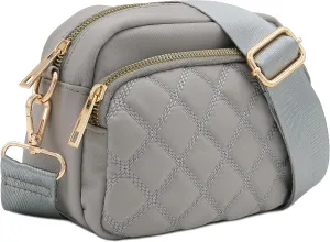FashionPuzzle Quilted Nylon Crossbody Bag with Wide Strap