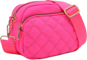 FashionPuzzle Quilted Nylon Crossbody Bag with Wide Strap