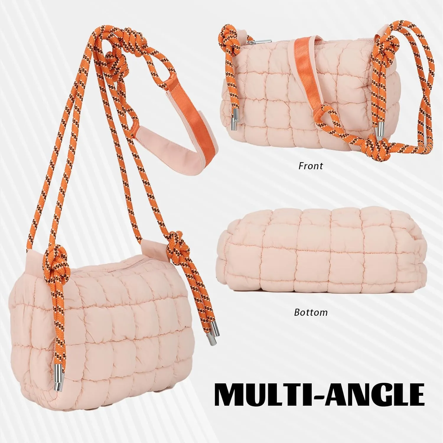 Fecialy Quilted Puffer Tote Bag for Women Quilted Crossbody Bag Lightweight Nylon Shoulder Bag Puff Padding Handbags