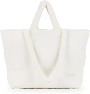 Fecialy Quilted Tote for Women - Large Puffer Shoulder Bag, Puffy Nylon Satchel Travel Handbag