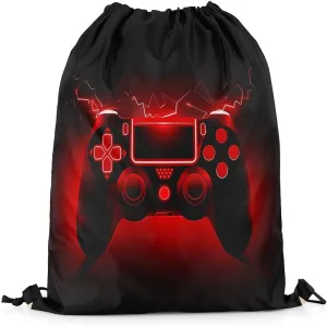 Feelyou Gaming Sports Drawstring Sackpack Gamer Drawstring Backpack for Game Black Red Drawstring Bags 13"x15.7" Gamepad Waterproof Cinch Bag
