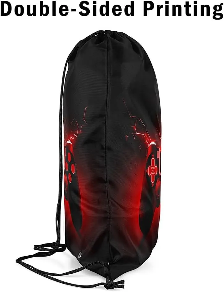 Feelyou Gaming Sports Drawstring Sackpack Gamer Drawstring Backpack for Game Black Red Drawstring Bags 13"x15.7" Gamepad Waterproof Cinch Bag