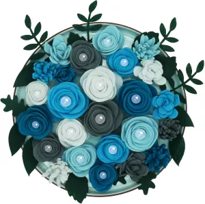 Felt Pearl Rose and Succulents, Letter Board Accessories, DIY Wreaths, Vertical Garden, Baby Shower, Create Headbands,25 Flowers and 17 Leaves (Blue White)