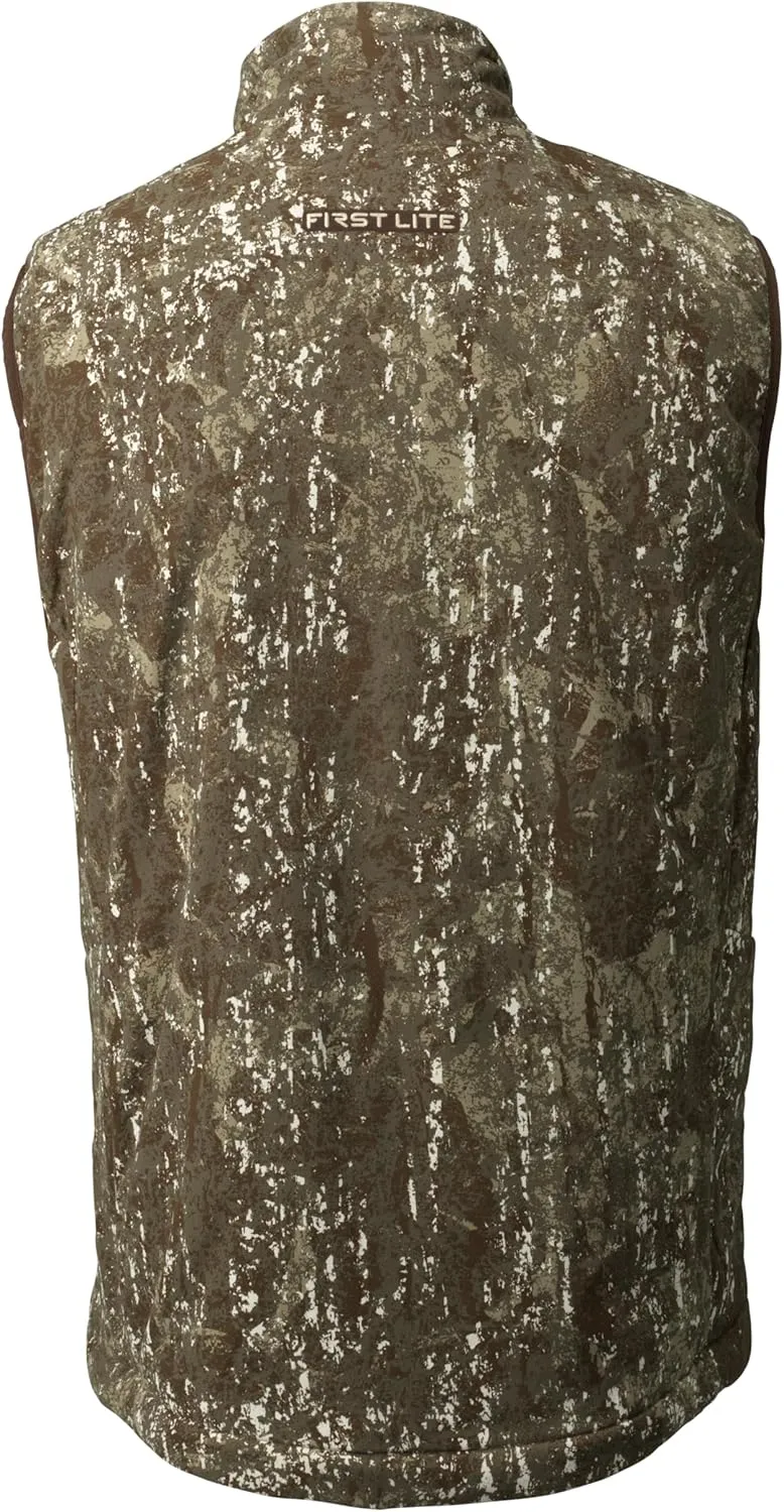 First Lite Men's Primer Puffy Vest - Insulated Windproof Camo Waterfowl Hunting Vest