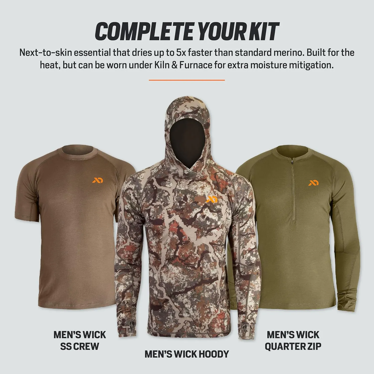 First Lite Men's Wick Long Sleeve Crew - Merino Wool Camo Hunting Base Layer, UV Protection Moisture Management Shirt