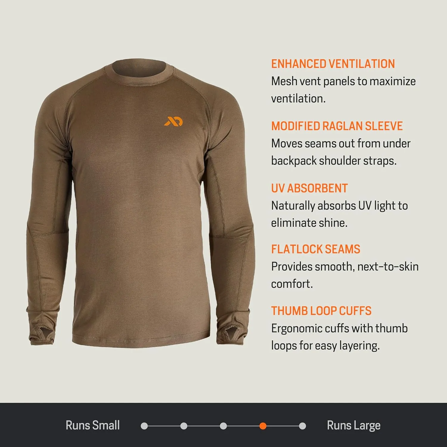 First Lite Men's Wick Long Sleeve Crew - Merino Wool Camo Hunting Base Layer, UV Protection Moisture Management Shirt