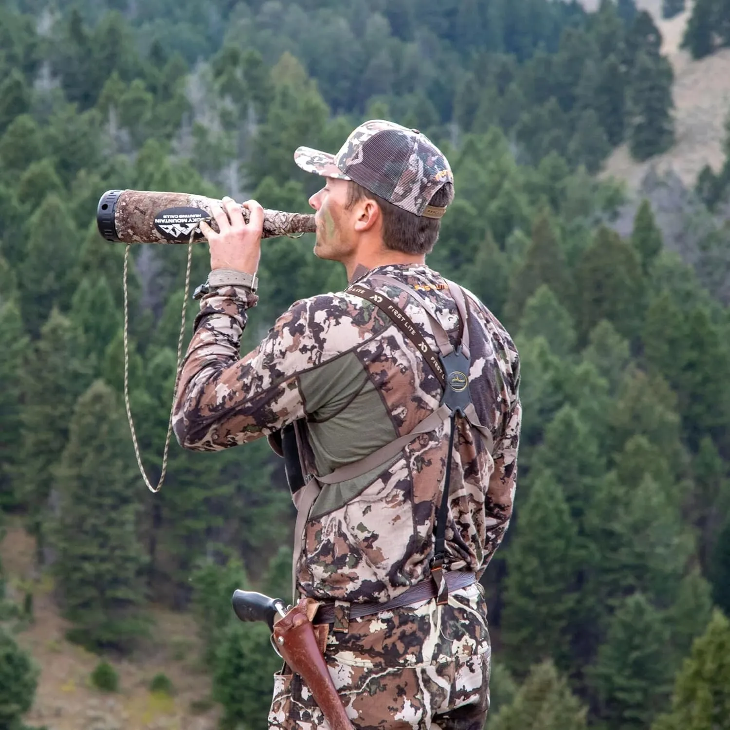 First Lite Men's Wick Long Sleeve Crew - Merino Wool Camo Hunting Base Layer, UV Protection Moisture Management Shirt