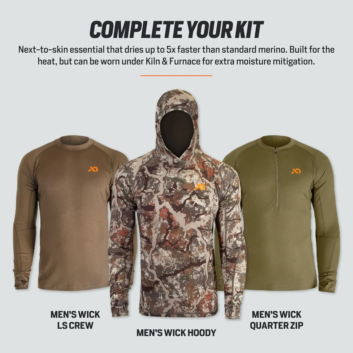 First Lite Men's Wick Short Sleeve Crew - Light Merino Wool Camo Hunting Shirt, UV Protection Moisture Management Base Layer