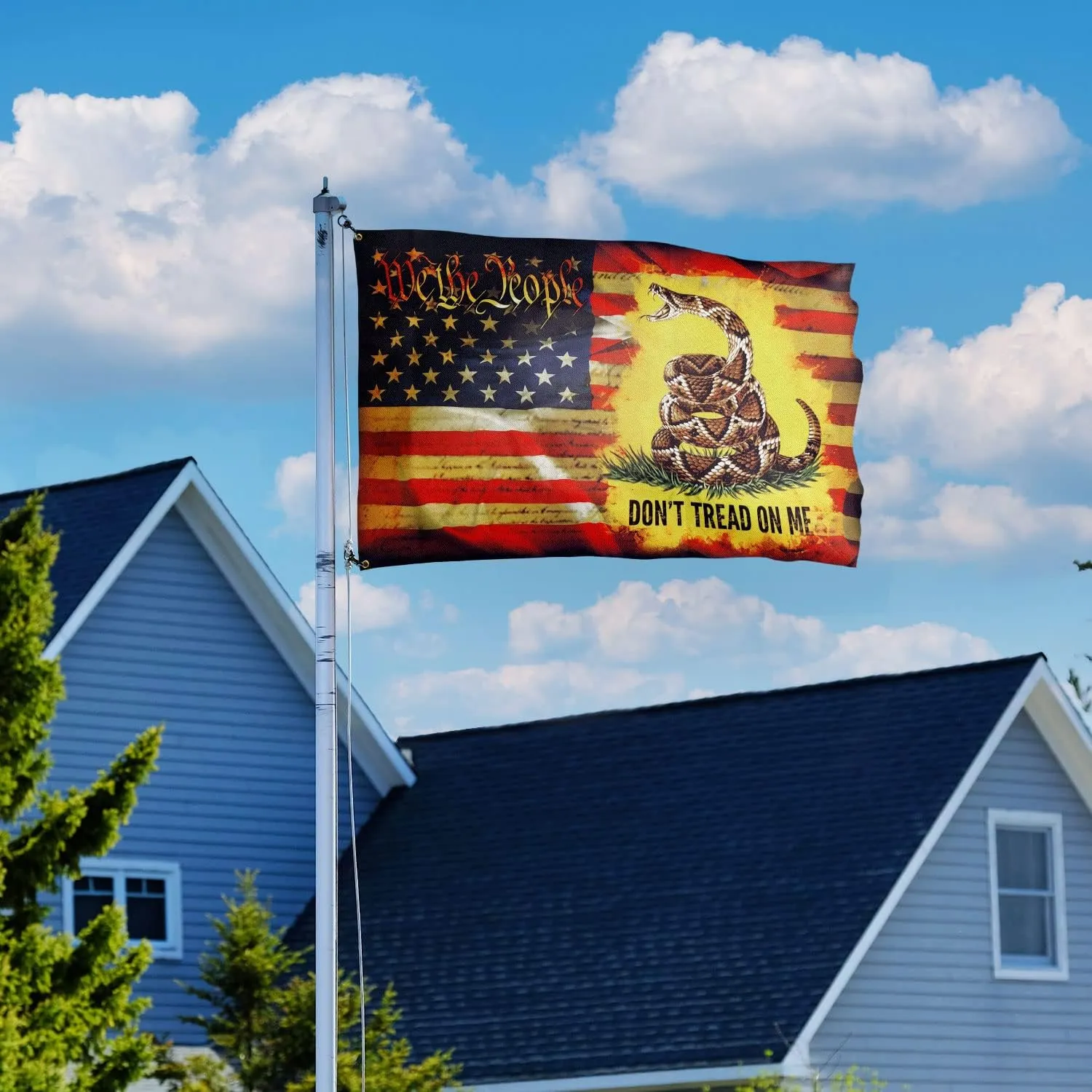 FLAGWIX 3x5 ft American Patriotic Gadsden Flag - Double Sided, Heavy Duty Canvas, Fade Resistant - Patriotic American House Flags, 4th of July Decorations For Indoor, Outdoor Decor Flag with Grommets