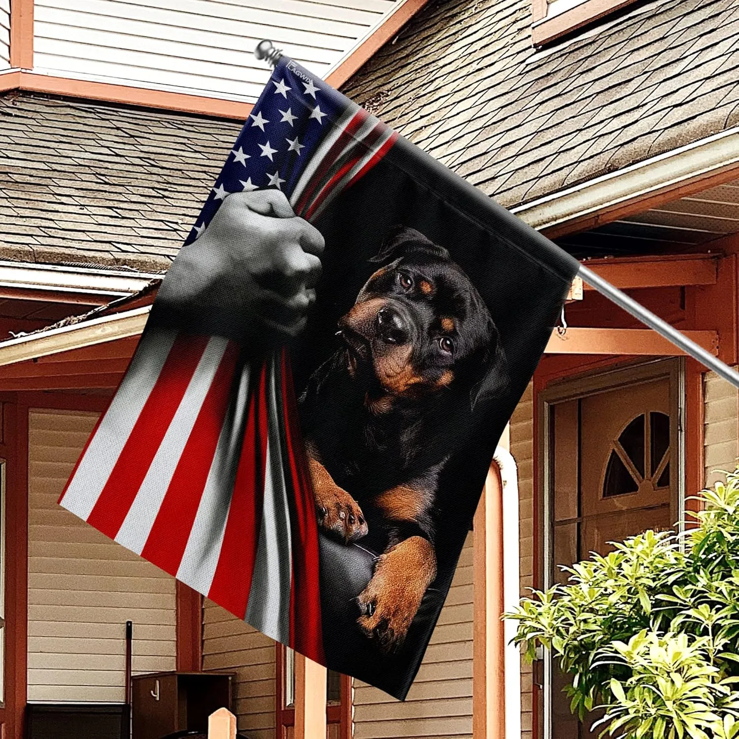 FLAGWIX Patriot American Dog Flags - Rottweiler Double Sided Flag - 4th of July Decorations for Home, Outside, Patriotic House Flag 30x40 Heavy Duty Canvas, Decorative Indoor Outdoor Flag