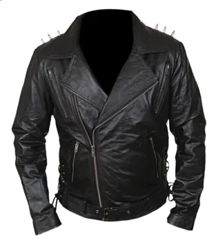 Flesh & Hide F&H Men's Ghost Biker Metal Spikes Rider Genuine Leather Jacket