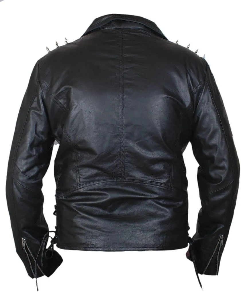 Flesh & Hide F&H Men's Ghost Biker Metal Spikes Rider Genuine Leather Jacket