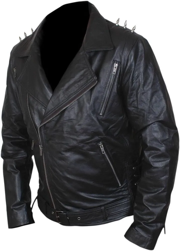 Flesh & Hide F&H Men's Ghost Biker Metal Spikes Rider Genuine Leather Jacket