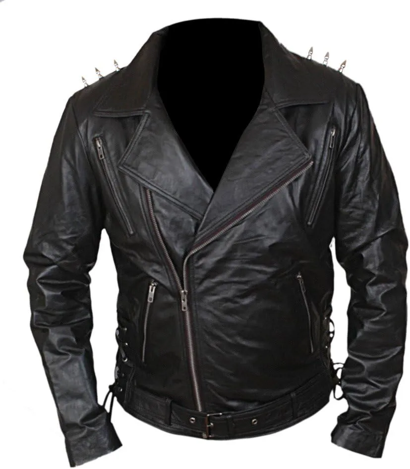 Flesh & Hide F&H Men's Ghost Biker Metal Spikes Rider Genuine Leather Jacket